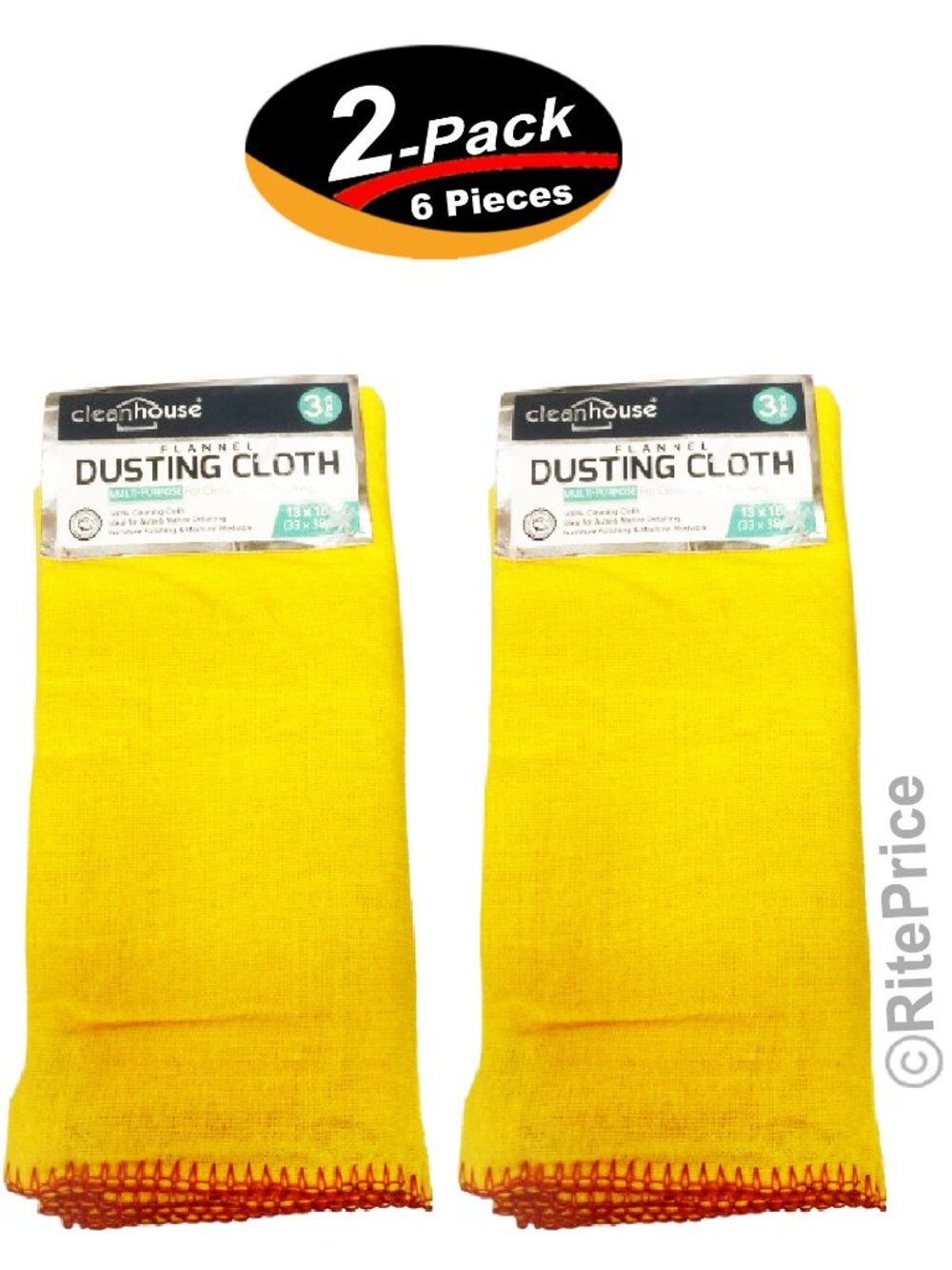 6 PCS (2 PK) 100% Flannel Dusting Cloths Multi-Purpose For Cleaning & Polishing